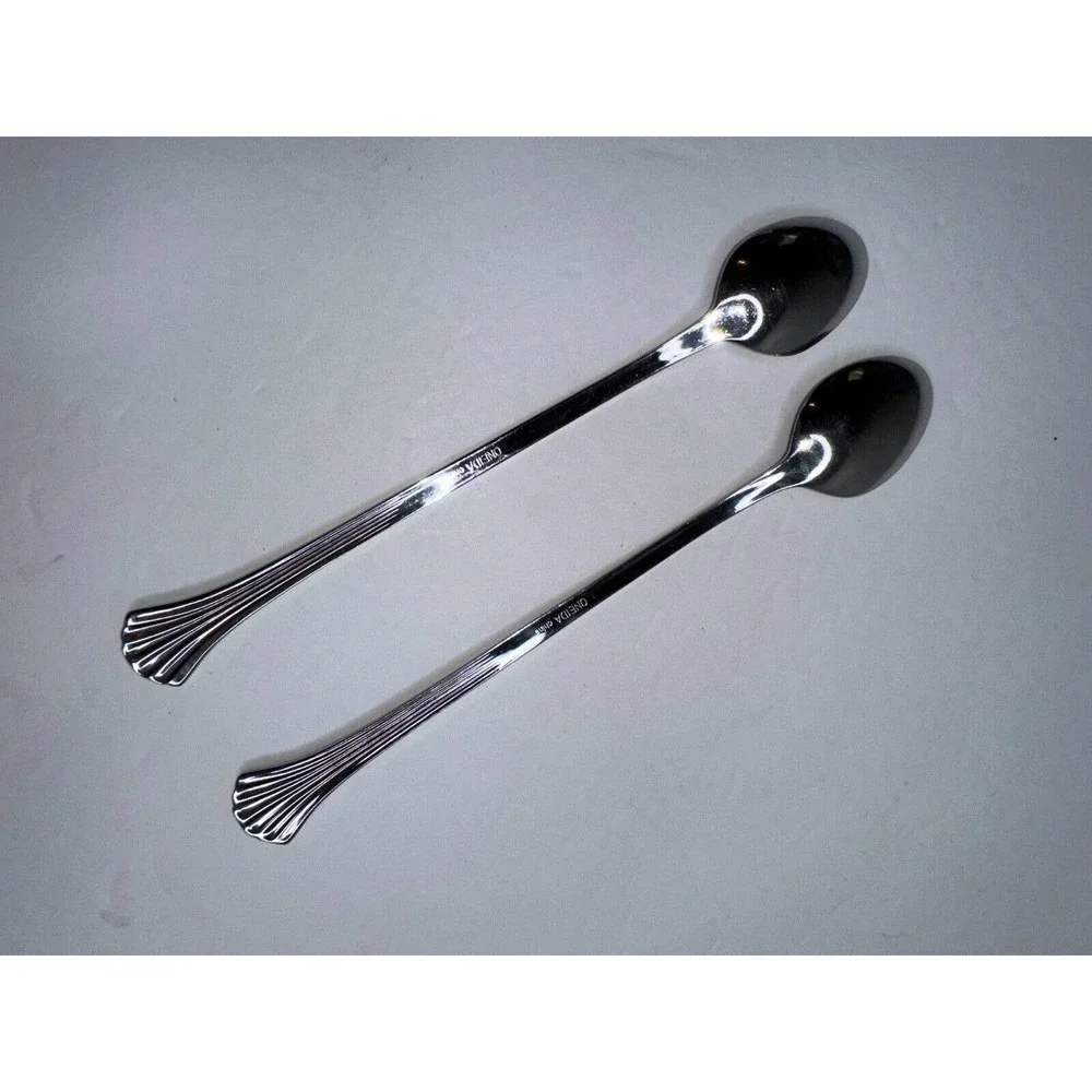 Oneida Iced Tea Spoon Ribbed Flare Stainless Flatware Set 2 Pc Replacement‎